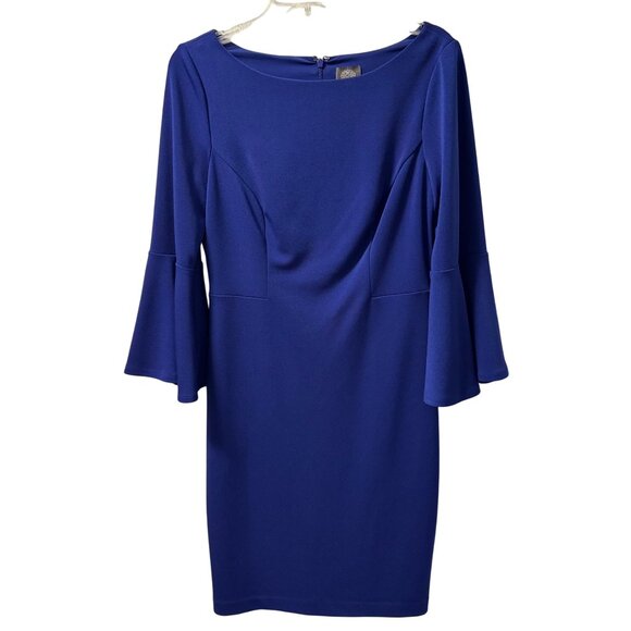 Vince Camuto Womens Blue Bell Sleeve Sheath Dress Size 10 Polyester Blend - Picture 1 of 12